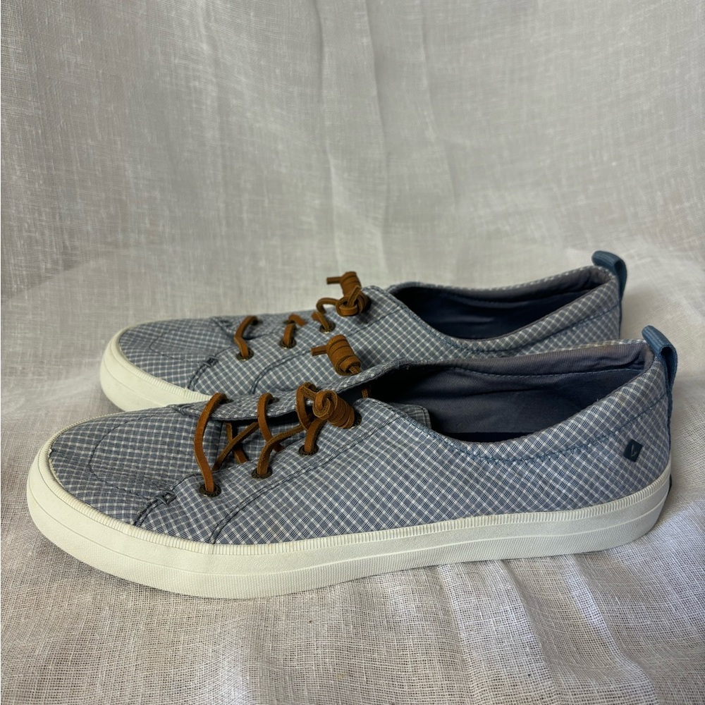 Sperry Top Sider Crest Vibe Mini Gray Checkered Slipon Leather Laces Wmns Sz 11